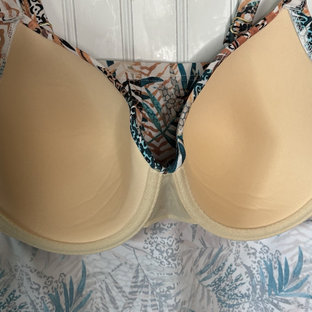 Swimsuits for All Bra Faux Flyaway Underwire Tankini Top 38C Animal Palm Print - Picture 9 of 14